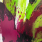 Abstract Expressionism close-up view 1: purple, magenta, lime-green and white on gallery-wrapped canvas