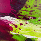 Abstract Expressionism close-up view 2: purple, magenta, lime-green and white on gallery-wrapped canvas
