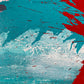 Abstract Expressionism acrylic close-up 3: Black, red, bright white and turquoise blue on a square Gallery-Wrapped canvas