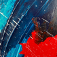 Abstract, expressionism, acrylic painting close-up 1. Overlapping explosions of dark blue, turquoise, bright red and white