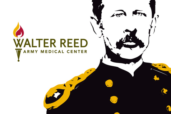 bay6 creative design of the Walter Reed Army Medical Center logo shown on a mock-up with an illustrated military figure