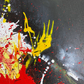 Abstract, expressionism, acrylic painting close-up 1. Tumultuous explosion of bright red, black, yellow and white on a Gallery-Wrapped canvas